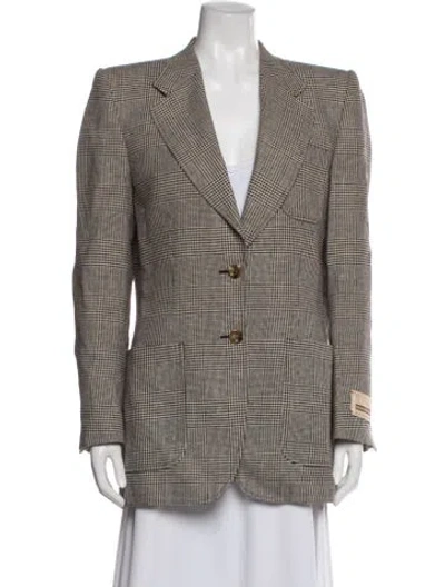 Pre-owned Gucci Linen Plaid Print Blazer In Brown
