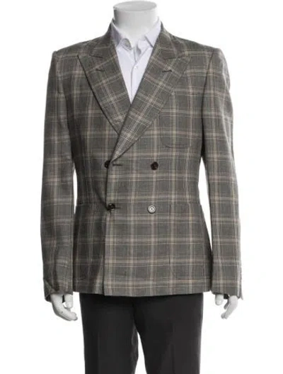 Pre-owned Gucci Linen Plaid Print Blazer W/ Tags In Gray