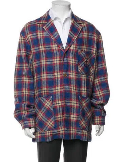 Pre-owned Gucci Linen Plaid Print Sport Coat W/ Tags In Blue
