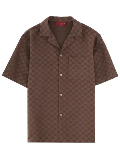 Gucci Linen Shirt In Brown