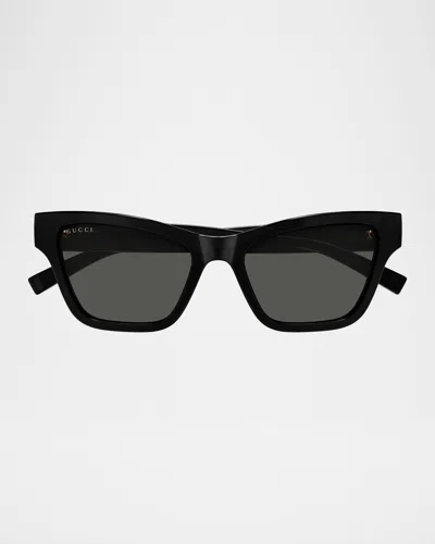 Gucci Lines 53mm Acetate Cat-eye Sunglasses In Black