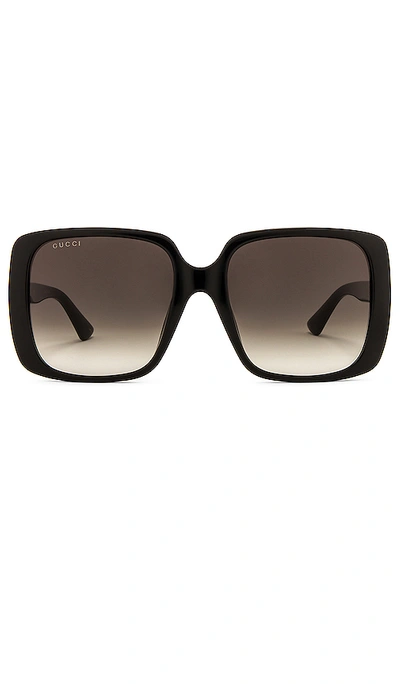 Gucci Lines Square Sunglasses In Shiny Black & Grey Gradient