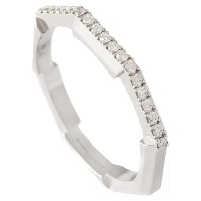 Pre-owned Gucci Link To Love Diamond White 18k Gold Ring