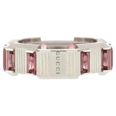 Pre-owned Gucci Link To Love Striped Ring 18k White Gold With Rubellite