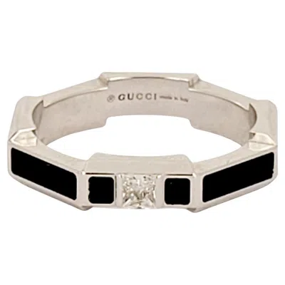 Pre-owned Gucci Link To Love White Gold & Black Enamel Ring With Diamond