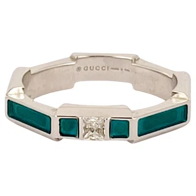 Pre-owned Gucci Link To Love White Gold & Green Enamel Ring With Diamond