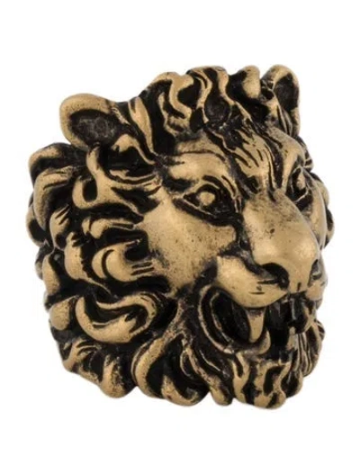 Pre-owned Gucci Lion Head Crystal Cocktail Ring In Multi