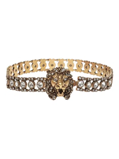 Gucci Lion-head Crystal-embellished Choker In Gold