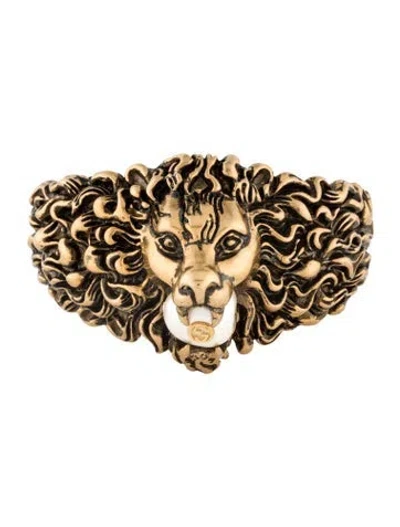 Pre-owned Gucci Lion Head Cuff Bracelet, 7.25" In Multi