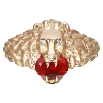 Pre-owned Gucci Lion Head Diamond Fire Opal Ring 18k Yellow Gold Size 7