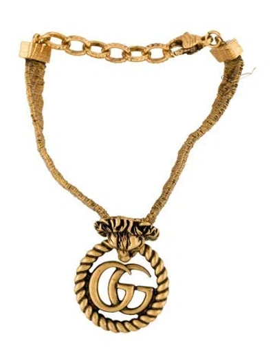 Pre-owned Gucci Lion Head Double G Bracelet, 7" In Multi