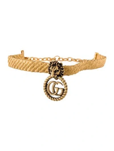 Pre-owned Gucci Lion Head Double G Choker Necklace, 15" In Multi