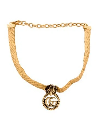 Pre-owned Gucci Lion Head Double G Choker Necklace, 15" In Multicolor