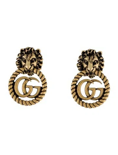 Pre-owned Gucci Lion Head Double 'g' Clip-on Drop Earrings In Multi
