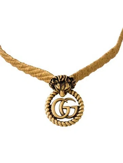 Pre-owned Gucci Lion Head Gg Choker Necklace, 15" In Multi
