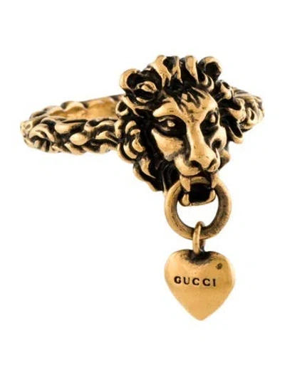 Pre-owned Gucci Lion Head Heart Cocktail Ring In Multi