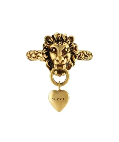 Gucci Lion Head-heart Textured Ring In Gold