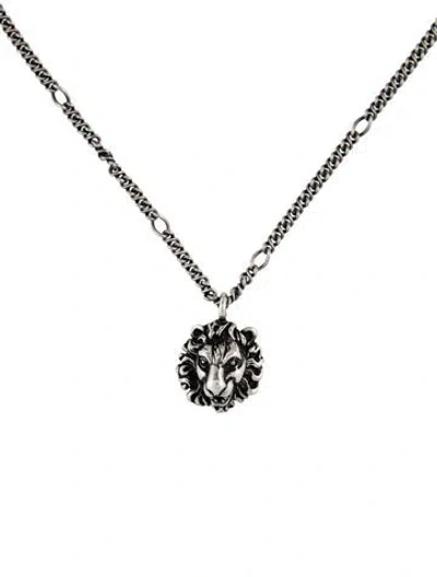 Pre-owned Gucci Lion Head Pendant Necklace, 24" In Multicolor