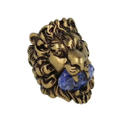 Pre-owned Gucci Lion Head Ring 'gold/blue' | Men's Size 8