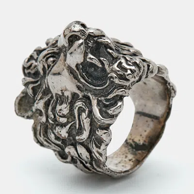 Pre-owned Gucci Lion Head Silver Tone Ring Size 59