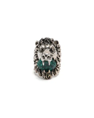 Pre-owned Gucci Lion Rhinestone Ring In Silver