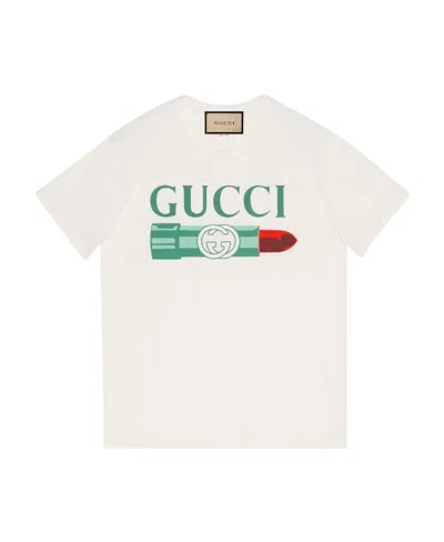 Gucci Lipstick-print Cotton T-shirt In White