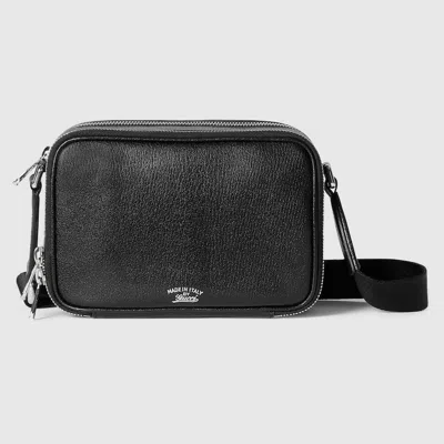 Gucci Lira Pebbled Leather Messenger Bag In Black