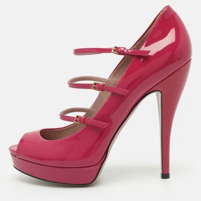 Pre-owned Gucci Lisbeth Size 41 Pink Patent Leather Platform Pumps