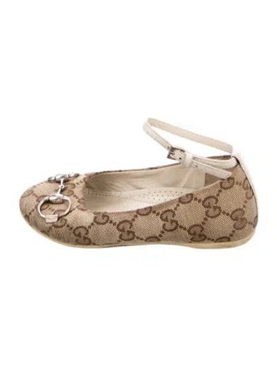 Pre-owned Gucci Babies'  Little Girls Gg Pattern Print Ballet Flats In Neutral
