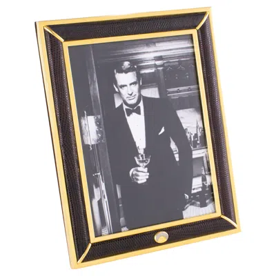 Pre-owned Gucci Lizard Skin Leather And Gilded Brass Picture Frame, Italy Circa 1970 In Gray