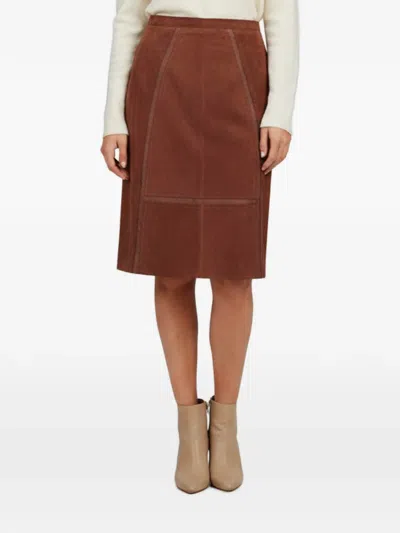 Pre-owned Gucci Lizzy Goat Suede Midi Skirt In Brown