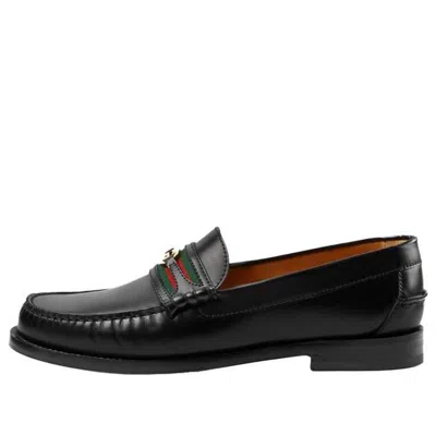 Gucci Loafer With Interlocking G Green And Red Web 'black Leather'