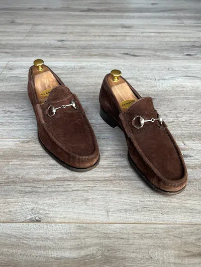 Pre-owned Gucci Loafers Horsebit Brown Suede Shoes Classic