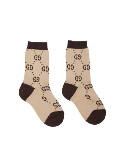 Gucci "loggina" Short Socks In Brown