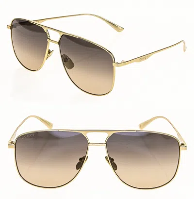 Pre-owned Gucci Logo 0336 Gold Metal Square Navigator Unisex Authentic Sunglasses Gg0336s In Brown