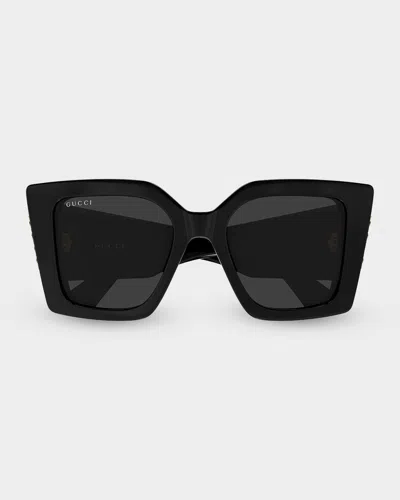 Gucci Logo 51mm Acetate Square Sunglasses In Black