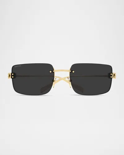 Gucci Logo 61mm Metal Rectangular Sunglasses In Gold