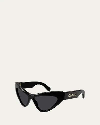 Gucci Logo Acetate Butterfly Sunglasses In Black