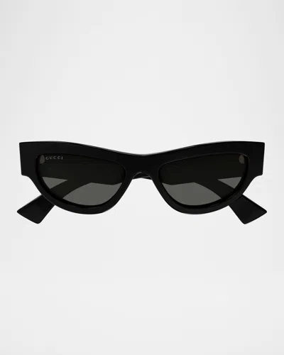 Gucci Logo Acetate Cat-eye Sunglasses In Black