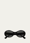 Gucci Logo Acetate Oval Sunglasses In Shiny Glossy Blac