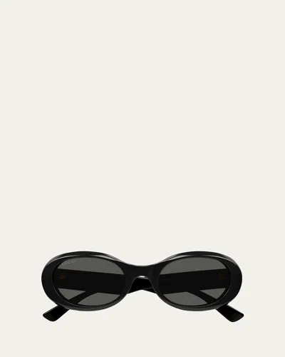 Gucci Logo Acetate Oval Sunglasses In Black