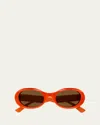 Gucci Logo Acetate Oval Sunglasses In Shiny Glossy Orange