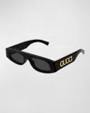 Gucci Logo Acetate Rectangle Sunglasses In Black Dark Grey