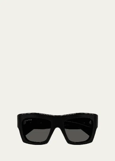 Gucci Logo Acetate Rectangle Sunglasses In Black