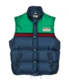 Gucci Multicolor Sleeveless Down Jacket With Logo Patch In Polyamide Man In Blue