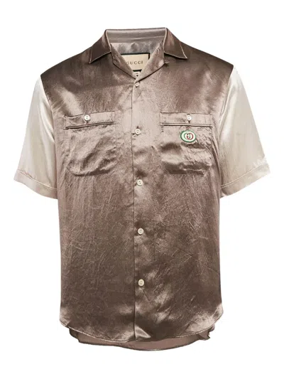 Pre-owned Gucci Logo-appliqué Satin Shirt In Brown