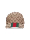 Gucci Men Beige And Ebony Baseball Cap With Web Detail In Gg Supreme Canvas Man In Brown