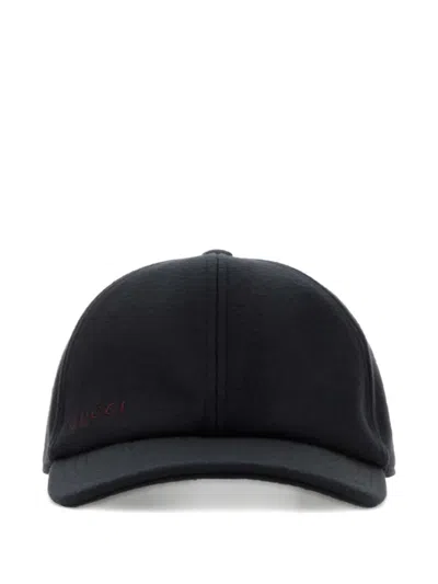 Gucci Wool Baseball Cap Featuring A Curved Brim In Black