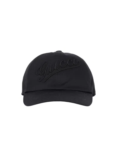 Gucci Logo-embroidered Cotton Baseball Cap In Black