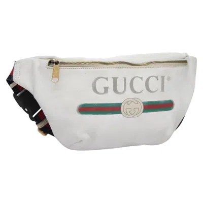 Pre-owned Gucci Logo Belt Bag Printed Leather White Leather Shoulder Bag Bag ()